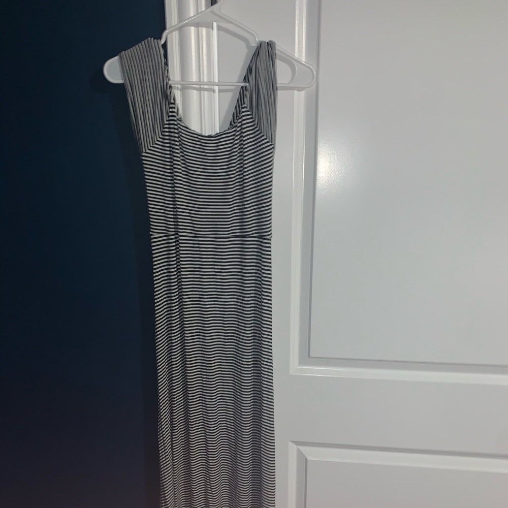 Black White Striped Maternity Maxi Dress